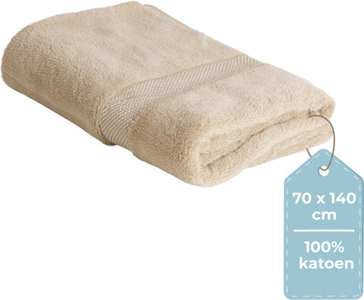 Hush. living hush living badhanddoek - per stuk - 70×140 cm - 100% katoen - zware kwaliteit 500g m2 - stijlvol boord en ophanglus - zand