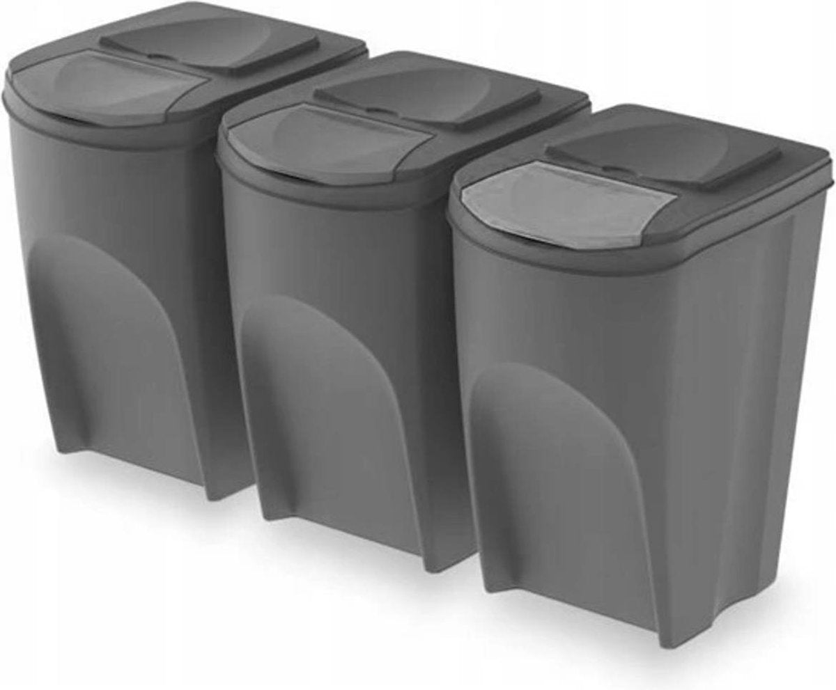 Prosperplast afvalscheidingsbak - 3x - grijs - kunststof - 35 l