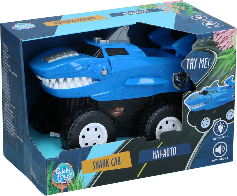 Eddy toys shark car - elektrisch speelgoedvoertuig - kunststof - haaienontwerp - batterijen inbegrepen - 2 jaar garantie - 16,8 x 9,3 x 12,3 cm - donkerblauw zwart