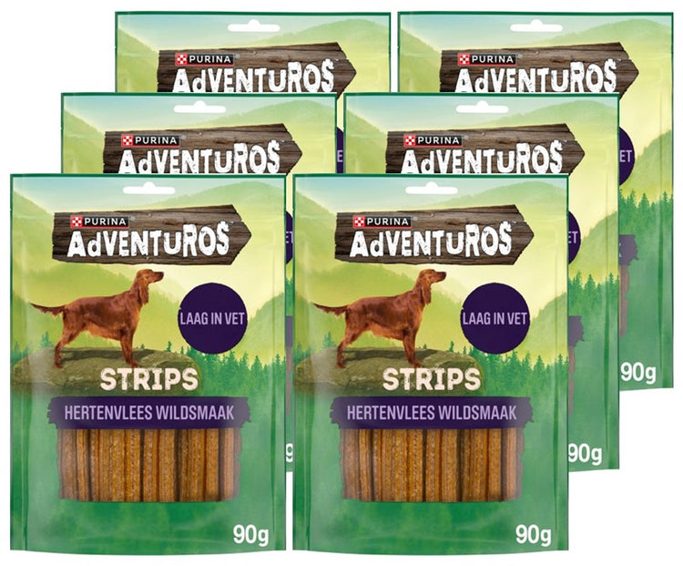 Adventuros strips - hondensnacks - hert - 6 x 90 g