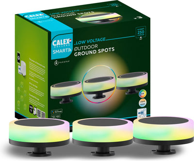 Calex smart outdoor 24v tuinverlichting - set van 3 padverlichting - slimme grondspot - rgb en warm wit licht - zwart
