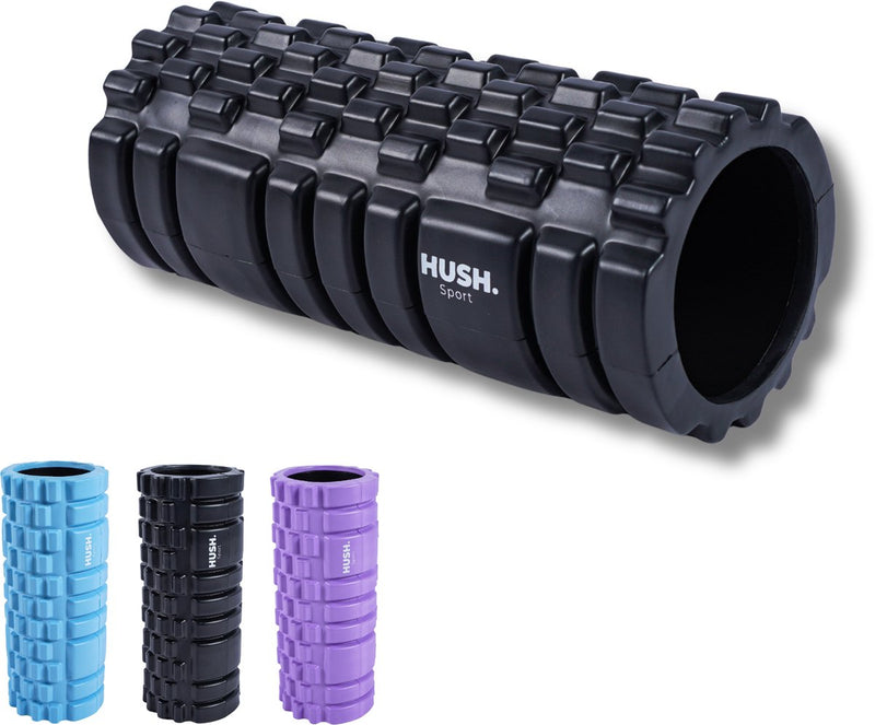 Hush sport - foam massageroller - 33x14 cm - met grid patroon - spierherstel triggerpoint massage - 3 intensiteit levels - eva foam - zwart
