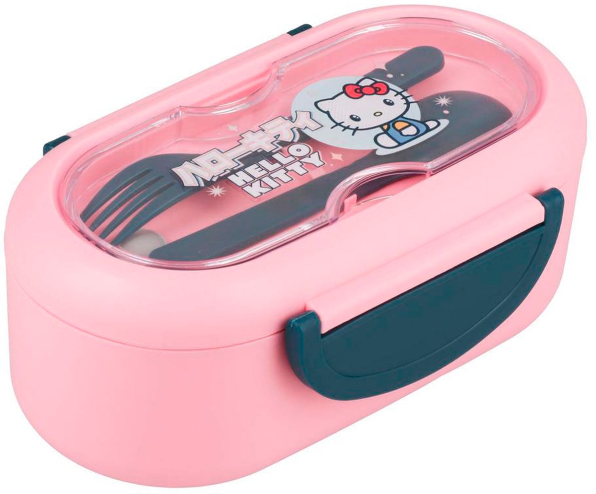Paladone hello kitty bento box - officieel gelicentieerde sanrio lunchbox met verdeler, vork lepel set, vaatwasser- magnetronbestendig, perfect voor werk, school of picknicks -