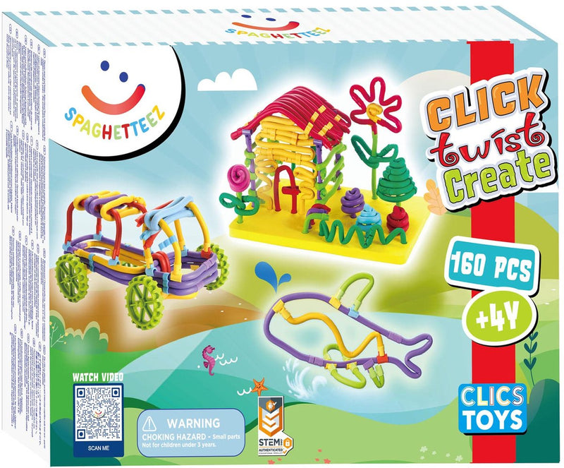 Clics spaghetteez 3d art flexibele bouwstaafjes, 160dlg.