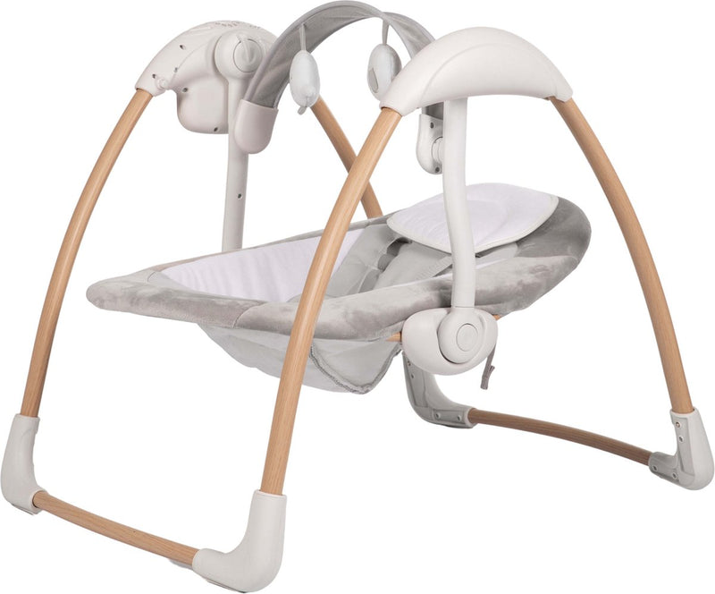 Bo jungle - schommelstoel - swing baby - tot max. 9 kg - inclusief speelboog - verstelbaar - zachte stof - muziek vibratie functies en natuurgeluiden - timerfunctie - netstroom kabel of batterijen - plooibaar - portable swing dolphy pure white - wit