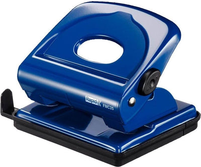 Rapid perforator - fmc25 - blauw - verstelbaar tot a4 formaat - gat afstand 80mm - kan 25 vellen in 1x perforeren -