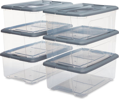 Iris new topbox opbergbox - 30l - kunststof - transparant zilvergrijs - set van 6