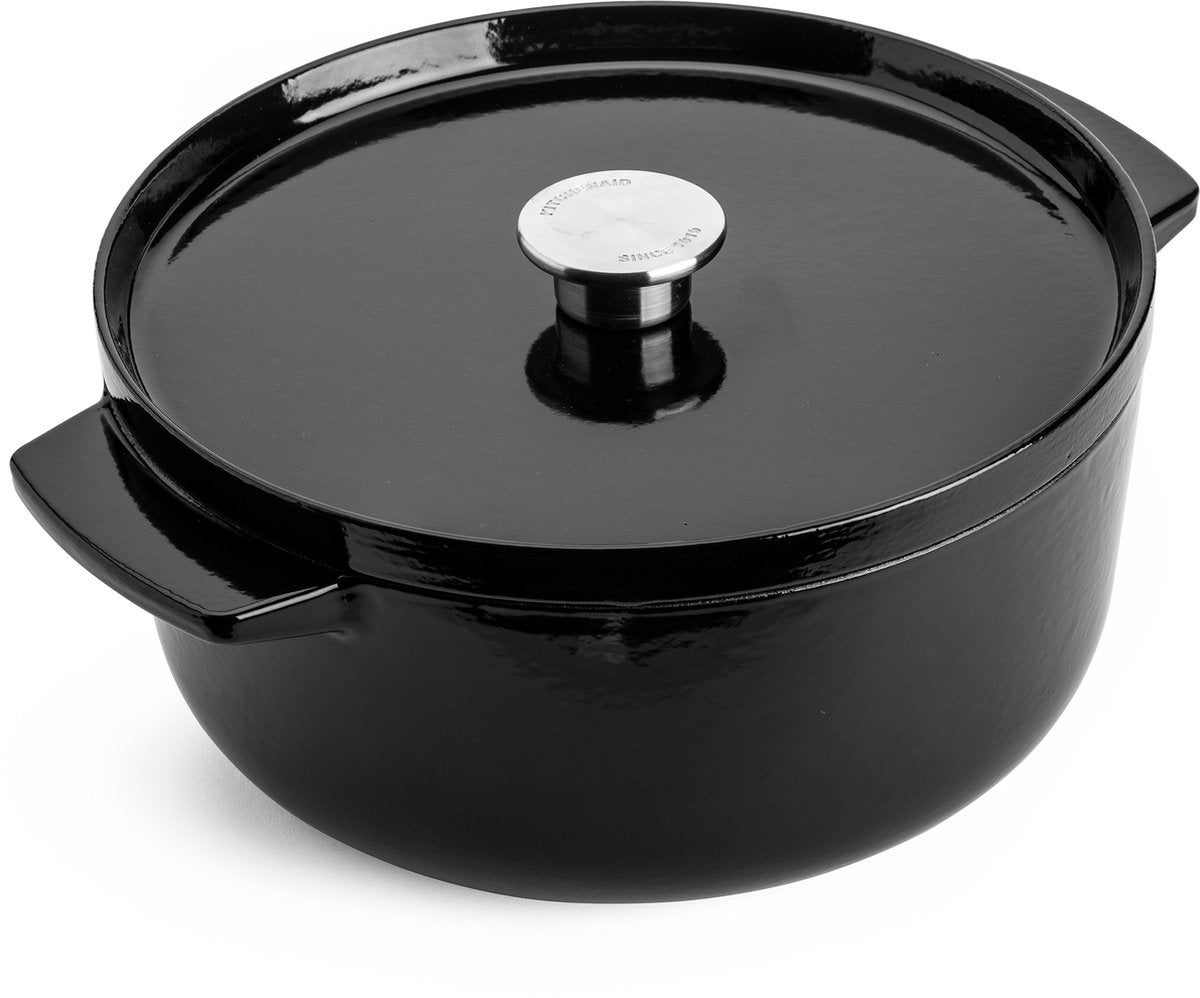 Kitchenaid braadpan 26cm - geëmailleerd gietijzer - onyx zwart - rond