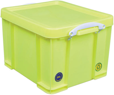 Really useful box opbergdoos 35 liter | neongeel met witte handvaten