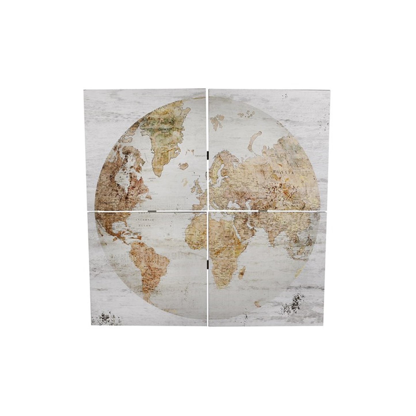 Cosydecor wandkaart 'globe' 4-delig 80x80x3cm wit hout