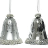 Decoris glazen kerstornamenten in vorm van gedecoreerde klokjes dia 6.5cm x 8 cm zilver