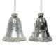 Decoris glazen kerstornamenten in vorm van gedecoreerde klokjes dia 6.5cm x 8 cm zilver