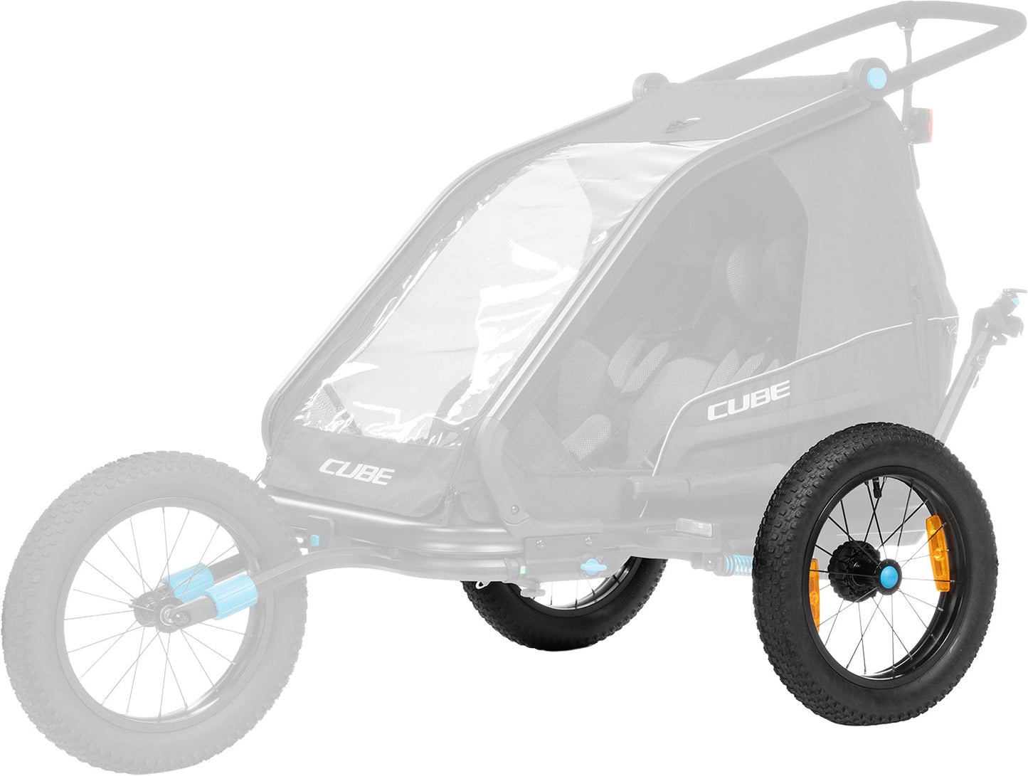 Cube fat wheels for double bicycle trailers