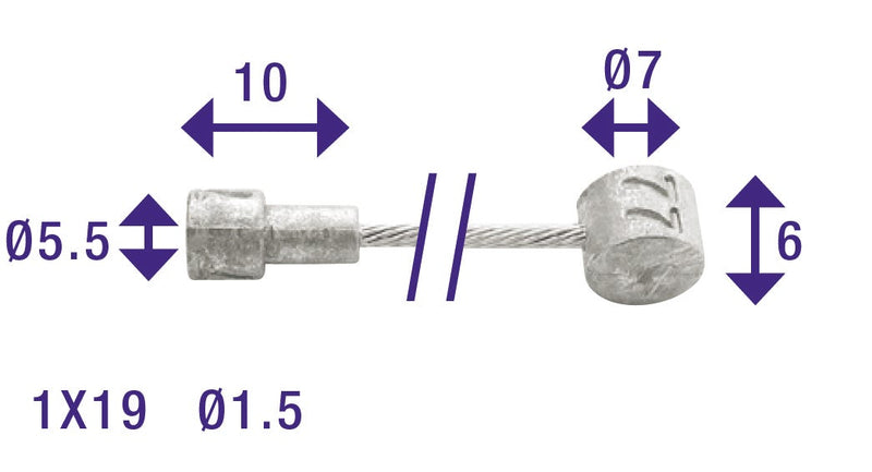 Cordo binnenkabel binnenkabel rem 225cm ø1,5mm verzinkt + 2 nippels