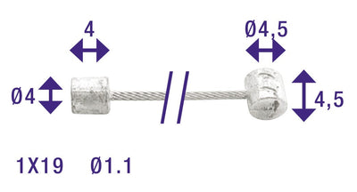 Cordo binnenkabel binnenkabel versteller 225cm ø1,1mm rvs + 2 nippels