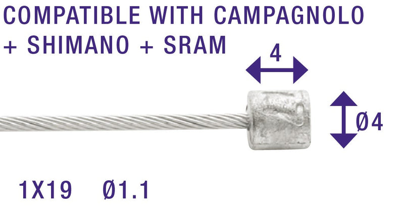 Cordo kabel binnenkabel versteller tandem 300cm ø1,1mm + 4x4mm nippel rvs