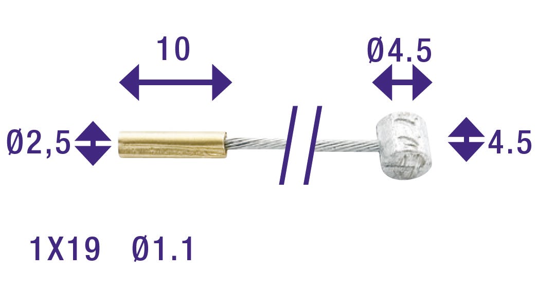 Cordo binnenkabel binnenkabel versteller 225cm ã˜1,1mm verzinkt + 2 nippels
