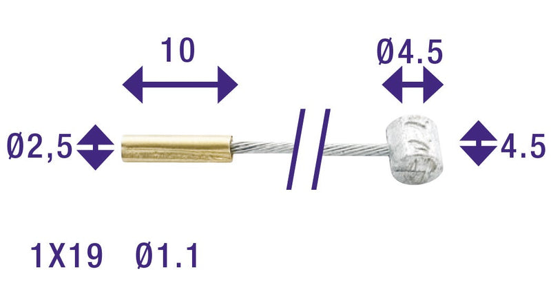 Cordo binnenkabel binnenkabel versteller 225cm ø1,1mm verzinkt + 2 nippels