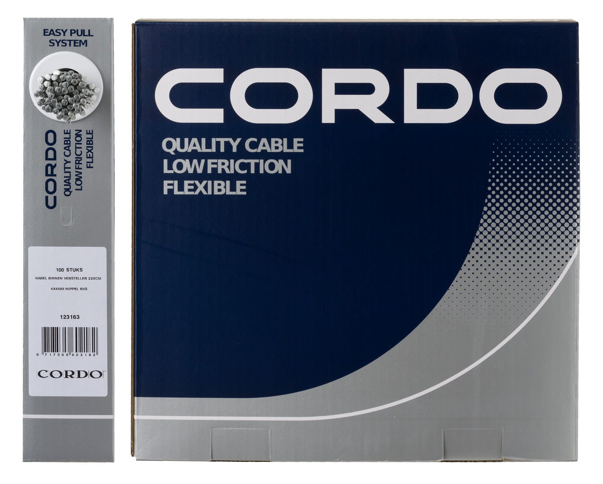 Cordo kabel binnenkabel versteller 225cm ø1,1mm + 4x4mm nippel rvs werkplaats (100)