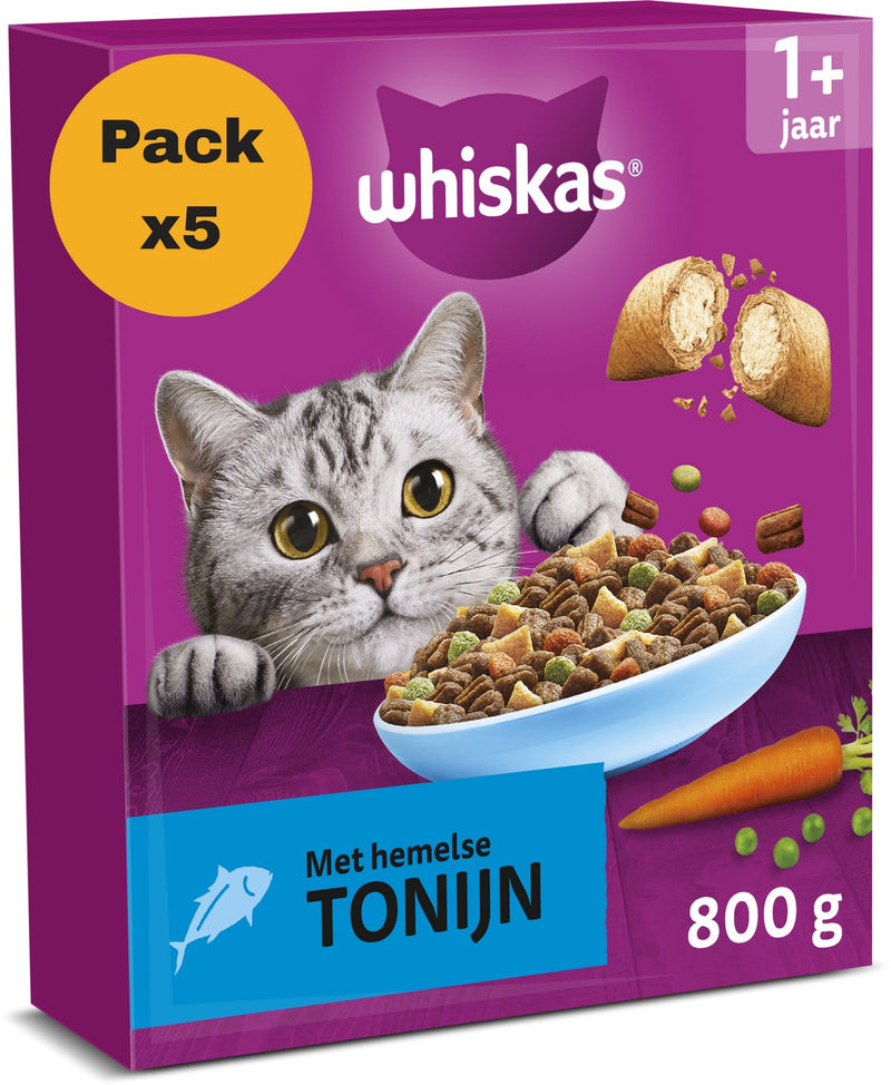 Whiskas kattenbrokken - adult 1+ - adult - tonijn - doos 5x800g