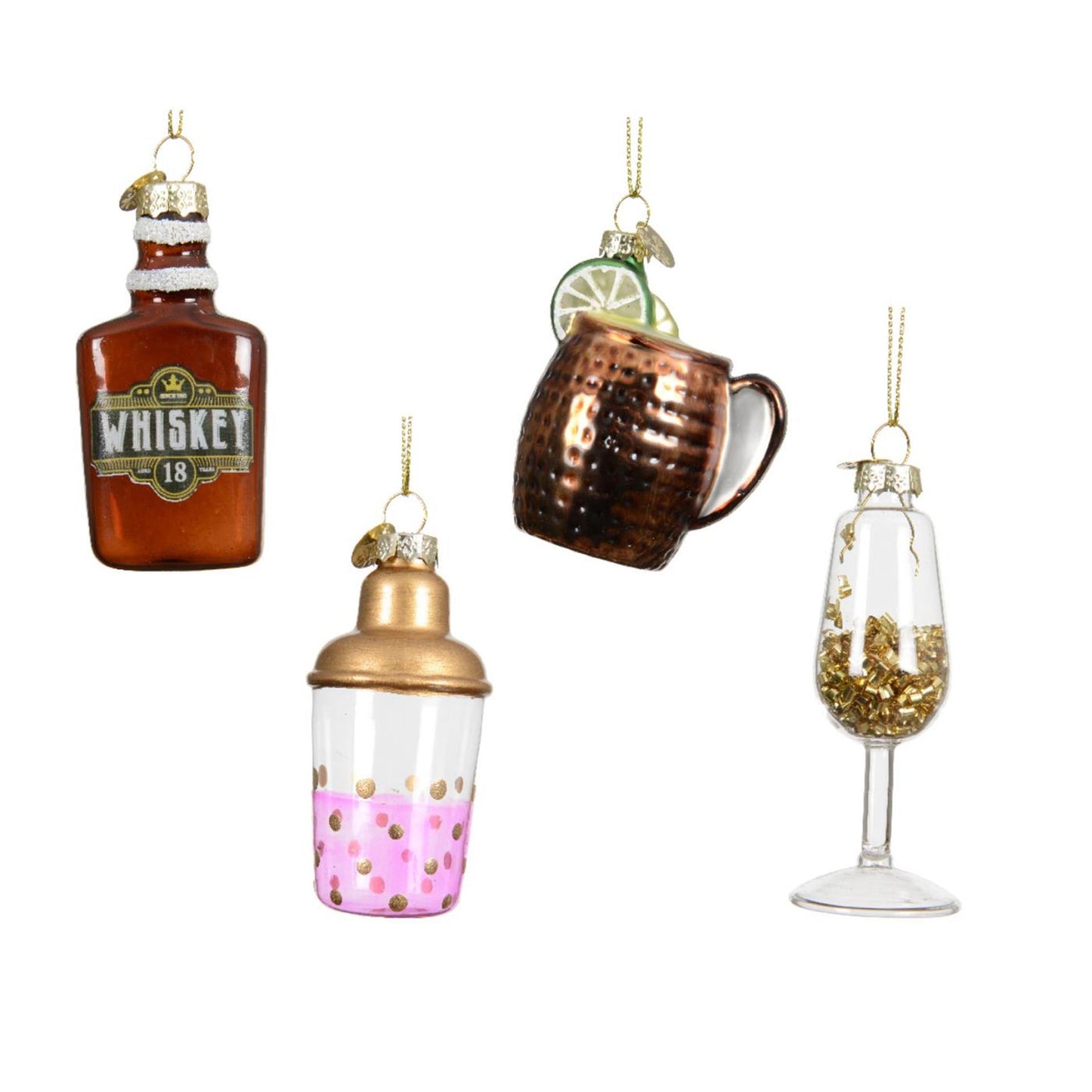 Decoris kersthanger drankfles glas ø8,5cm 4 assorti