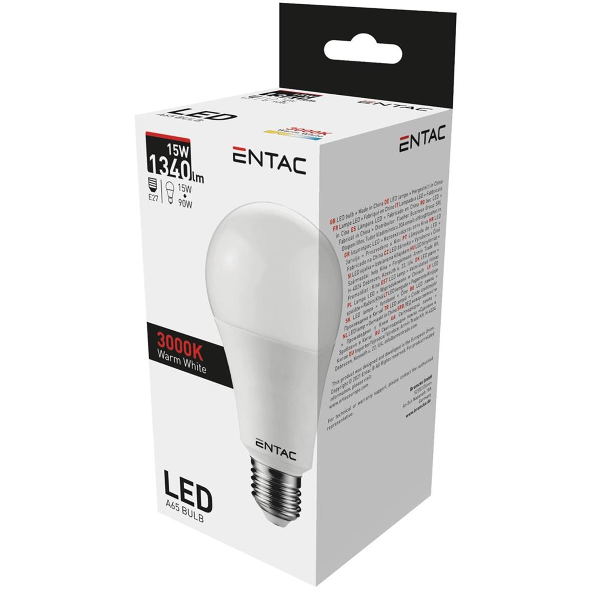 Entac led lamp 15w - e27 fitting, 3000 kelvin warm-wit, 1340 lumen