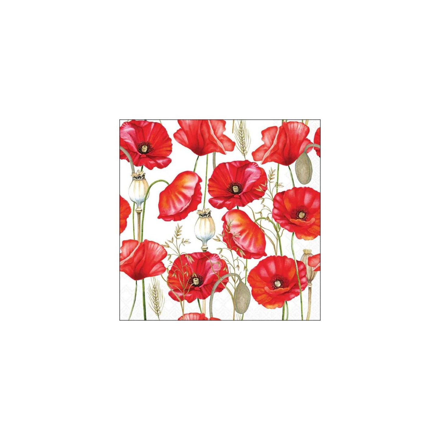 Ambiente servetten 25cm poppy all over wit
