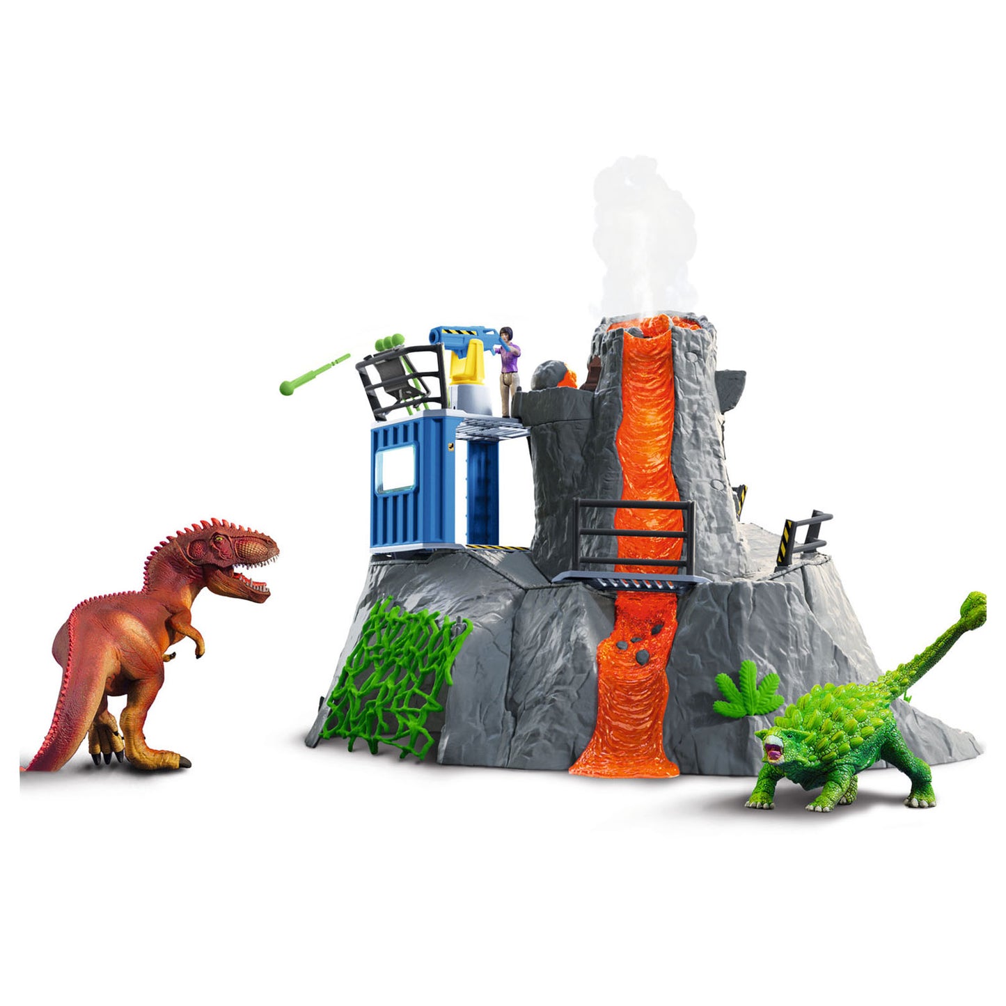 Schleich dinosaurus - de grote vulkaan expeditie - dino speelgoed - kinderspeelgoed - dino speelgoed - t-rex, ankylosaurus en uitbarstende vulkaan - 36 onderdelen