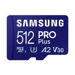 Samsung pro plus 512 gb microsdxc (2023) geheugenkaart (blauw, uhs-i u3, class 10, v30, a2)