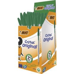 Balpen bic cristal fine medium groen luchtdoorlatende dop doorschijnende houder