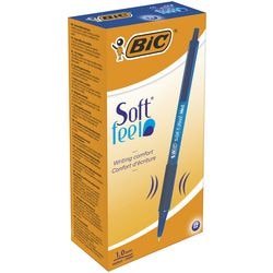 Balpen bic soft feel kunststof houder blauw drukknop grip clip