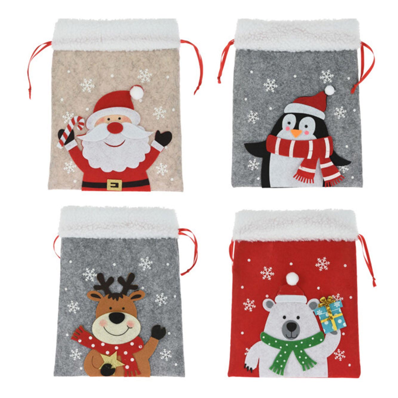 Koopman vilten zakje kerstfiguur cadeauzakje kerst multi kleuren 26x21 cm.