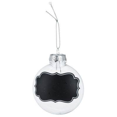 Transparante kerstballen met krijtlabels, 4st.
