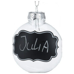 Transparante kerstballen met krijtlabels, 4st.