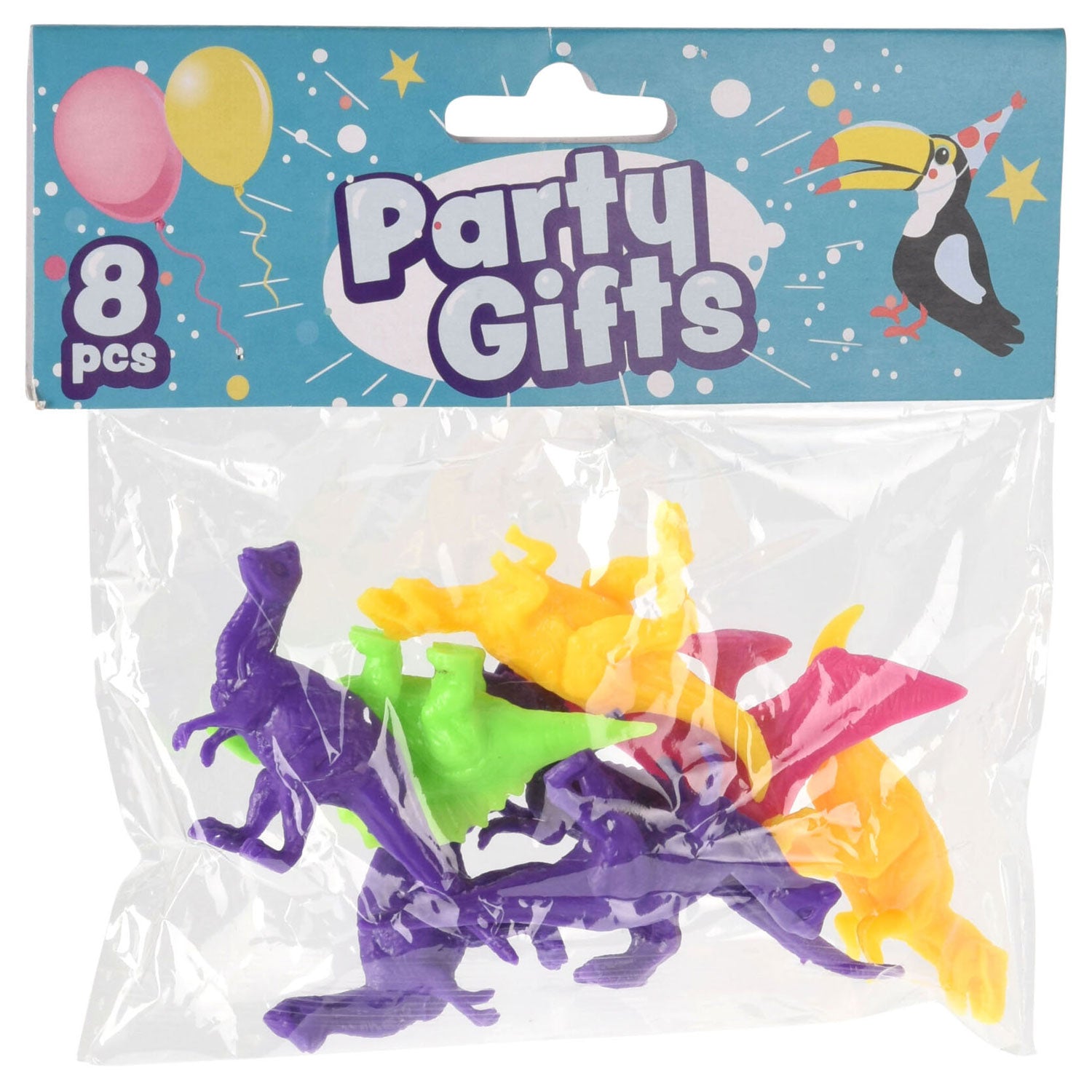 Uitdeelcadeautjes gekleurde dino, 8st.