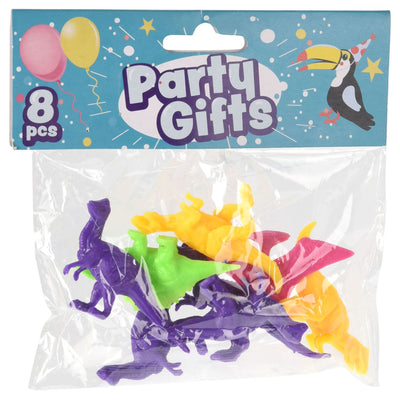 Uitdeelcadeautjes gekleurde dino, 8st.