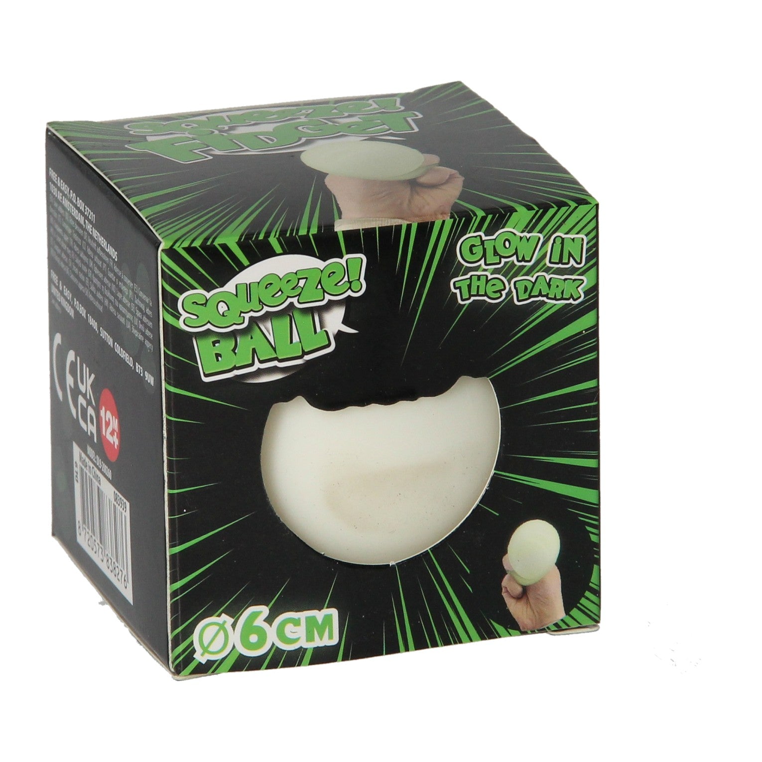 Knijpbal glow in the dark, 6cm