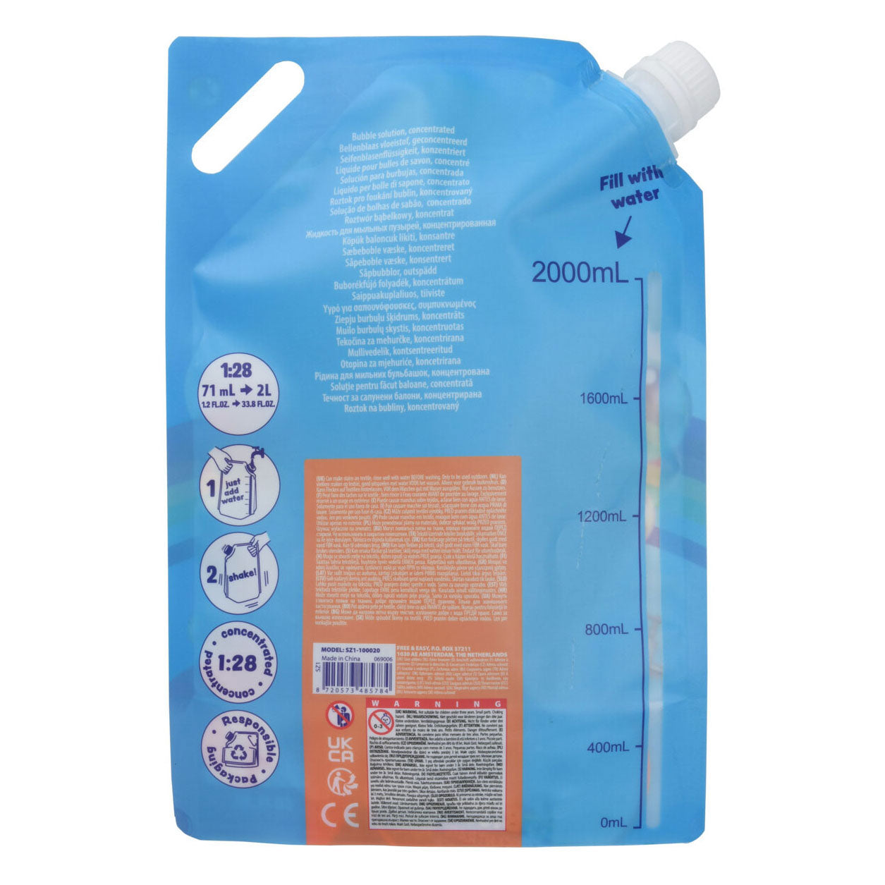 Bellenblaas geconcentreerd mengen met water zak, 2 liter