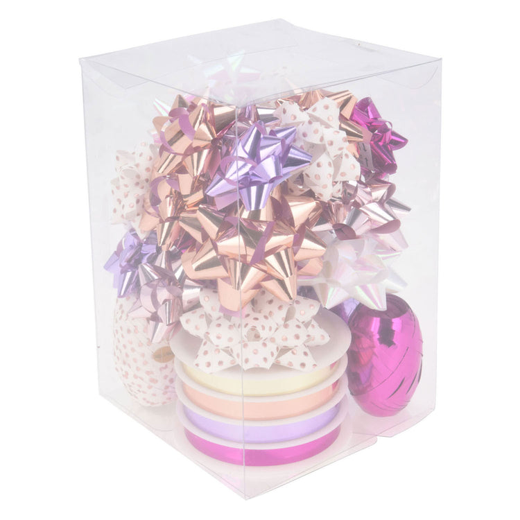 Verpakkingsdecoratie strik en lint wit roze, set van 30