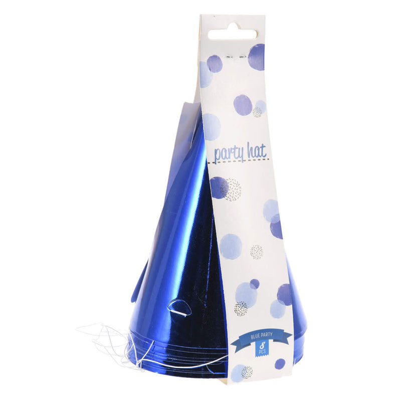 Hoedje papier blauw, 8st.