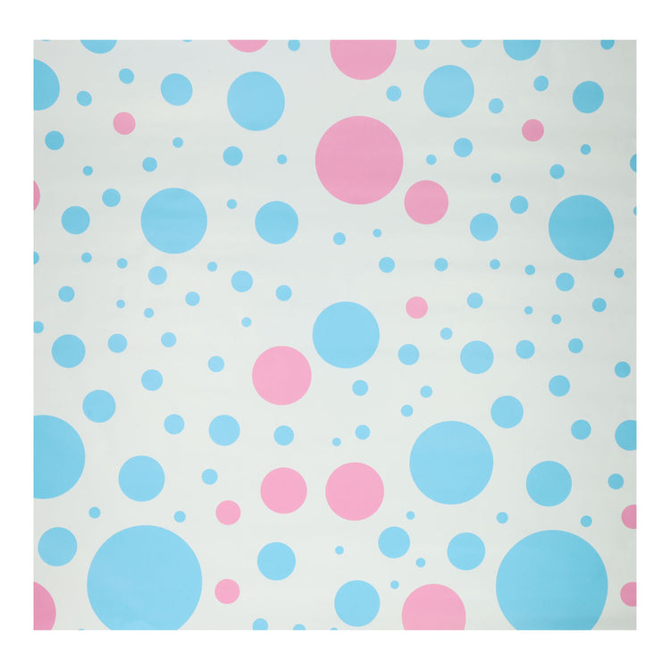Cadeaupapier blauw roze stippen, 4mtr.