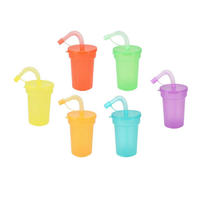 Gekleurde drinkbekers met rietje, 6st.