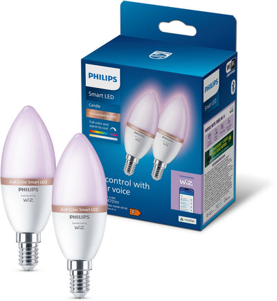Philips smart lighting - led-kaarslamp - e14 fitting - rgb - gekleurd en instelbaar wit licht - dimbaar - 2 pack - 40w - kaarslamp: c37 - wifi