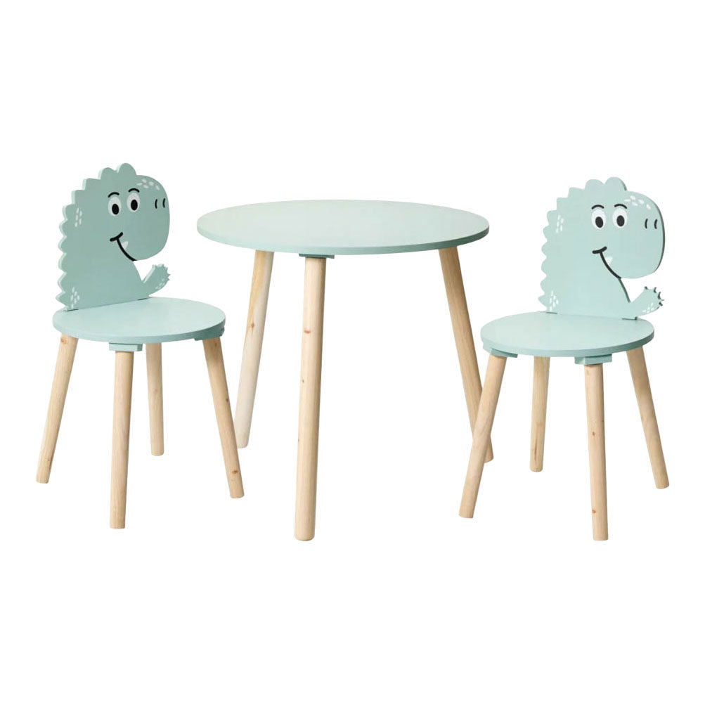 Houten set tafeltje met 2 stoelen dinosaurus - blauw