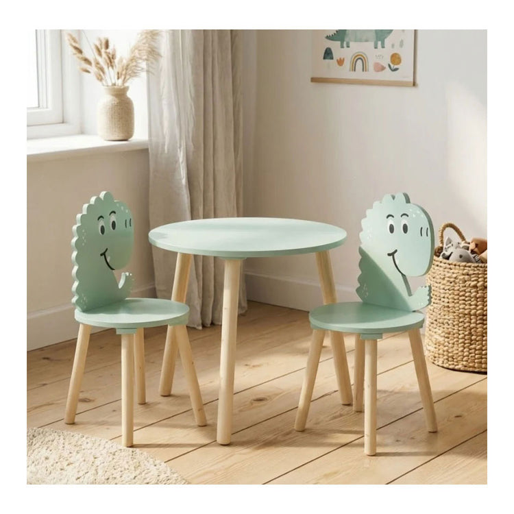 Houten set tafeltje met 2 stoelen dinosaurus - blauw
