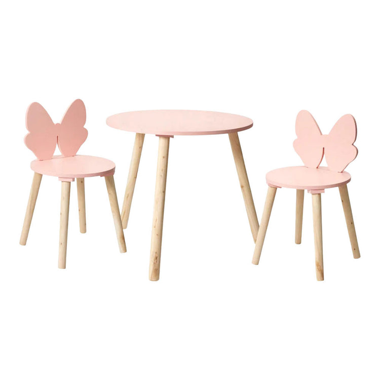 Houten set tafeltje met 2 stoelen vlinder - roze
