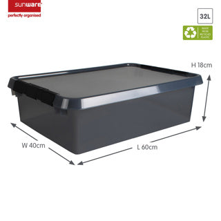 Comfort line opbergbox 32 liter transparant grijs zwart 60 x 40 x 18 cm | 2 stuks