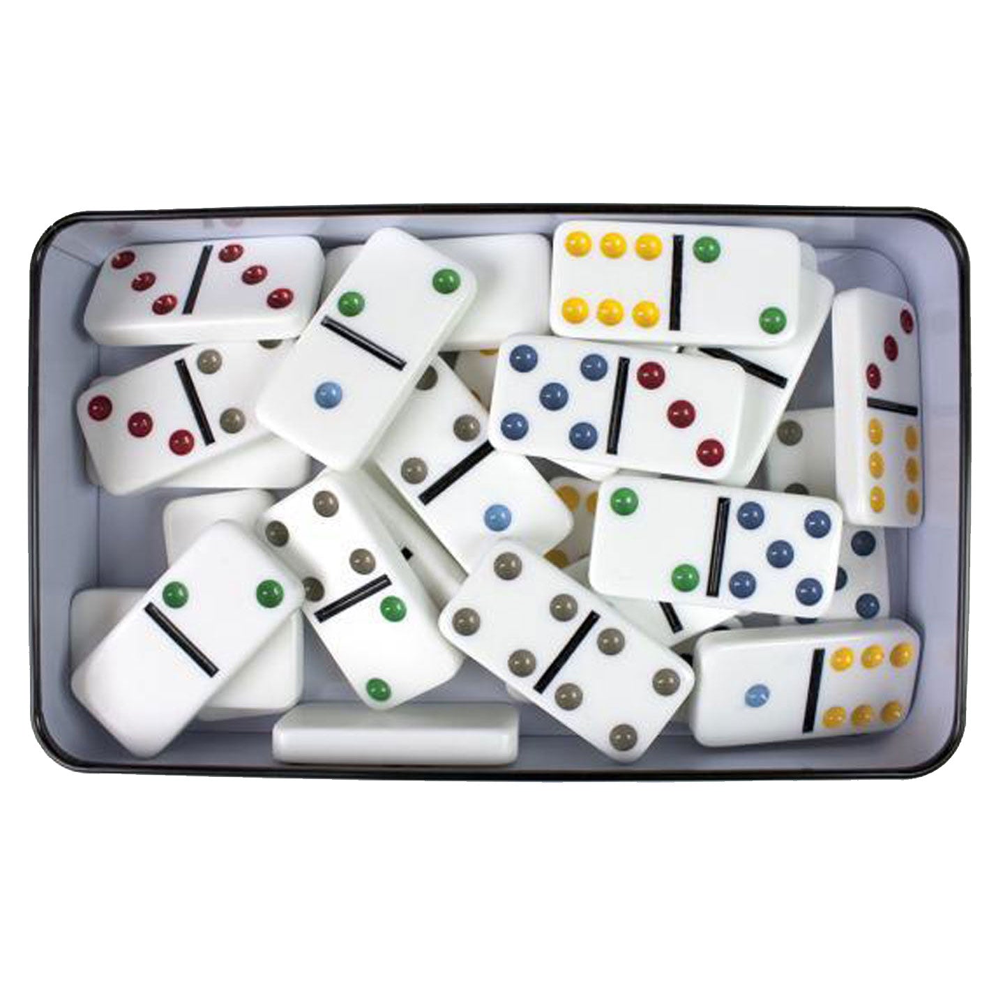 Tactic domino double six – bordspel – luxe tin – klassiek dominospel met gekleurde stenen – vanaf 7 jaar – 2 of meer spelers