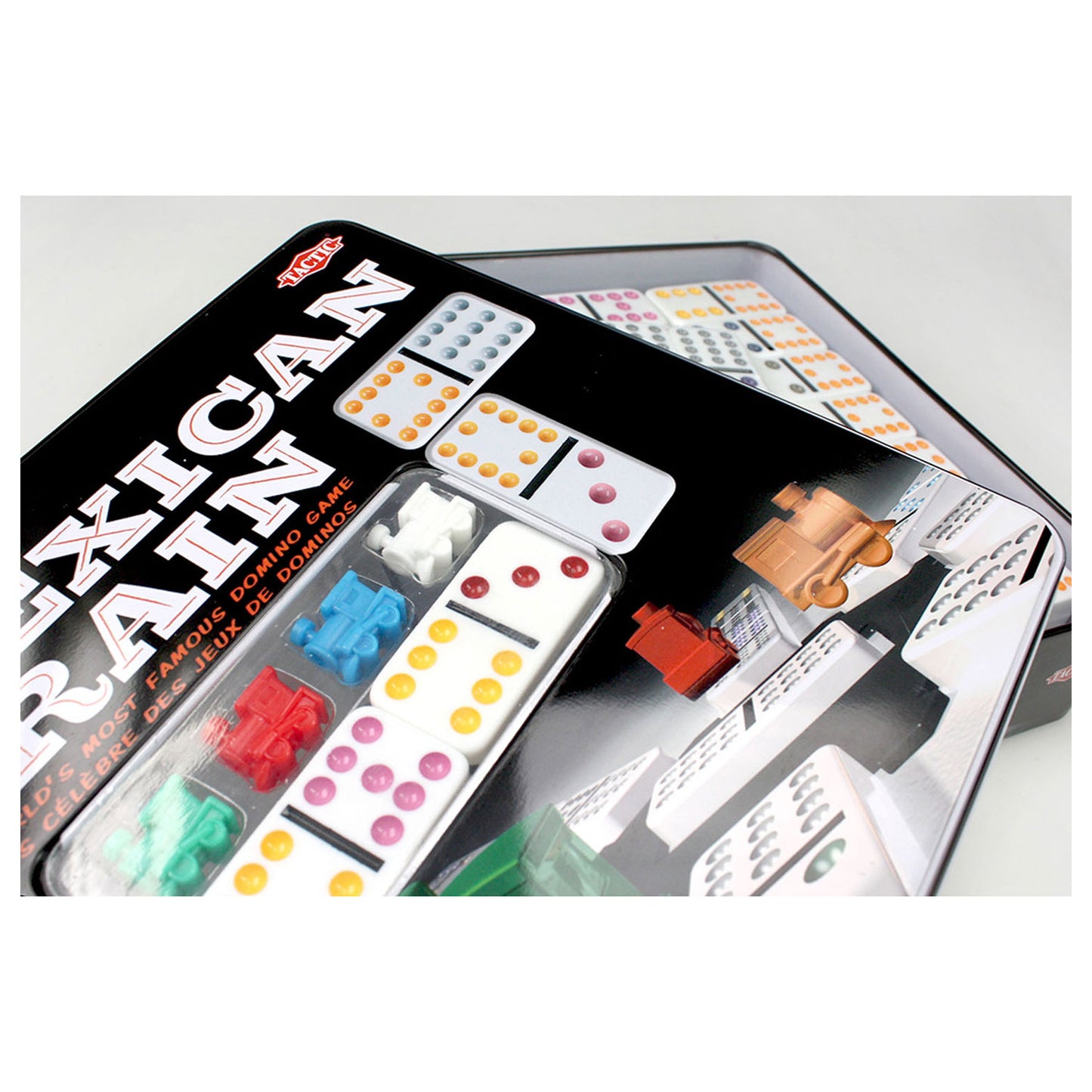 Tactic domino mexican train – bordspel – luxe tin – wereldberoemd dominospel met gekleurde stenen – 2 tot 8 spelers – vanaf 7 jaar
