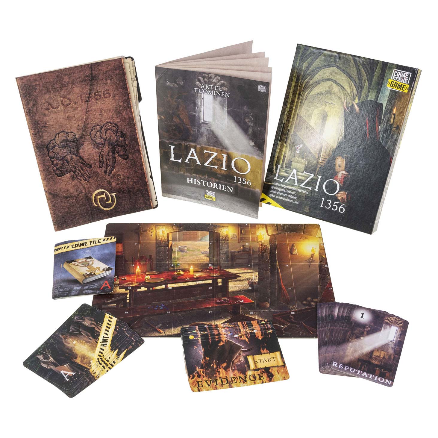 Tactic crime scene lazio 1356 – bordspel – misdaadspel – historisch mysterie in een klooster – diepgaand onderzoek en deductie – crime scene serie – game storm studio -1 of meer spelers – vanaf 18 jaar